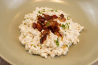 Halušky with Bryndza Cheese Substitution Bowl of Halušky with Bryndza Cheese Substitution topped with crispy browned bits and herbs