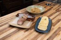 Sliced roast pork, sauerkraut, and sliced dumplings for Pork-Sauerkraut-Dumpling (Vepřo-knedlo-zelo)