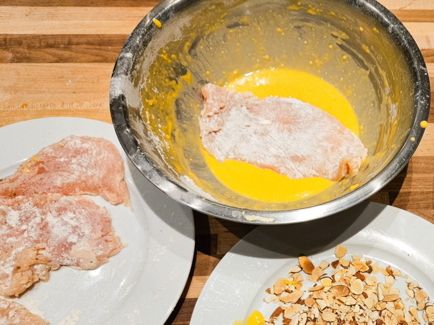 Almond Chicken Schnitzel - Bread the Almond Chicken Schnitzel