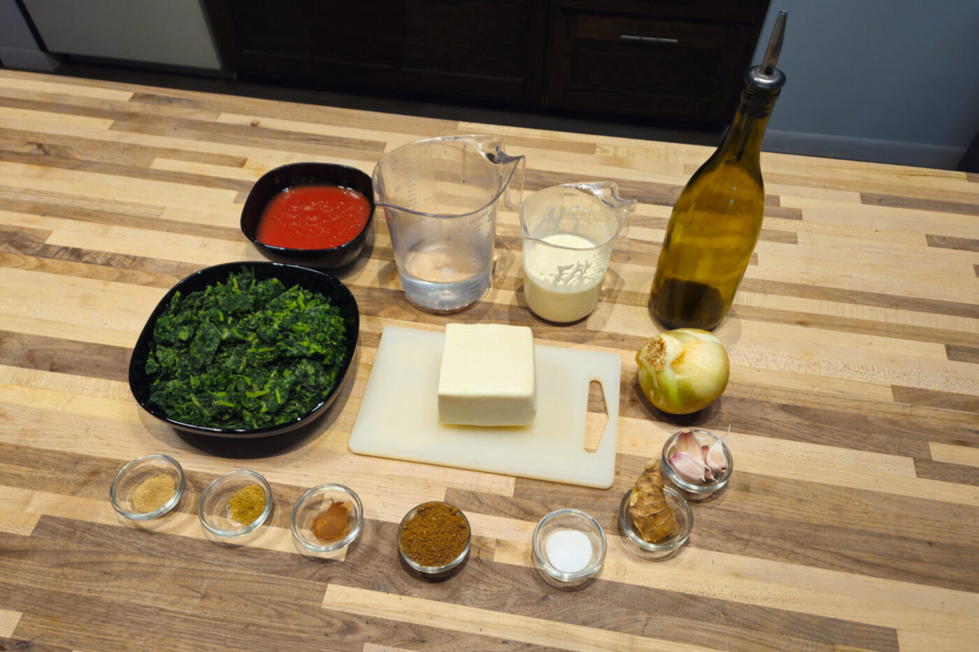 Spinach Palak Paneer all ingredients
