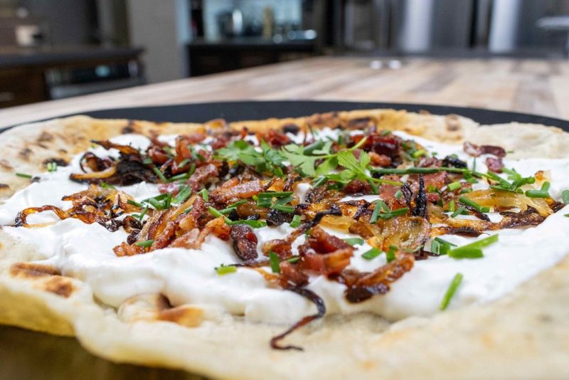 Lokše Flat Bread with Bryndza Cheese Substitute and Bacon