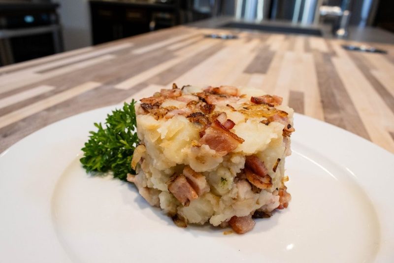 Rustic Crushed Potatoes with Bacon and Onion